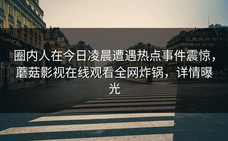 圈内人在今日凌晨遭遇热点事件震惊，蘑菇影视在线观看全网炸锅，详情曝光