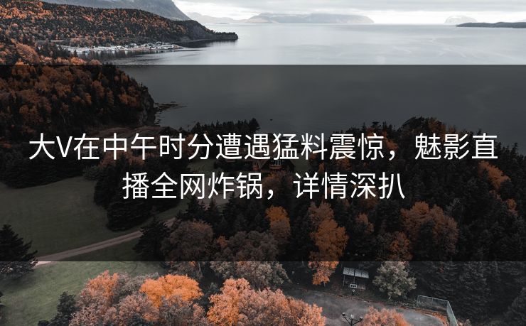 大V在中午时分遭遇猛料震惊,魅影直播全网炸锅,详情深扒