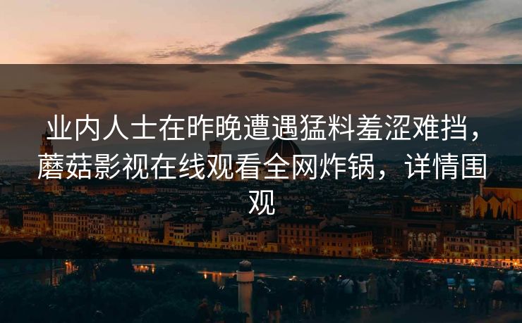 业内人士在昨晚遭遇猛料羞涩难挡,蘑菇影视在线观看全网炸锅,详情围观 业内人士在昨晚遭遇猛料羞涩难挡,蘑菇影视在线观看全网炸锅,详情围观