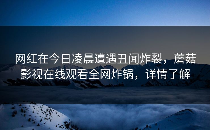 网红在今日凌晨遭遇丑闻炸裂，蘑菇影视在线观看全网炸锅，详情了解