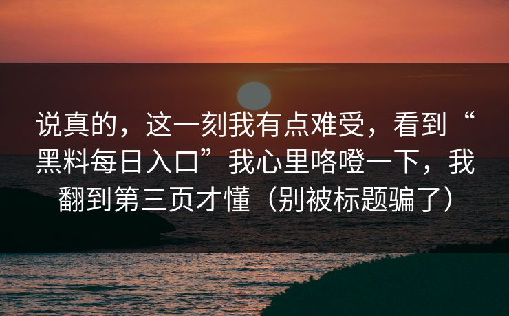 说真的，这一刻我有点难受，看到“黑料每日入口”我心里咯噔一下，我翻到第三页才懂（别被标题骗了）